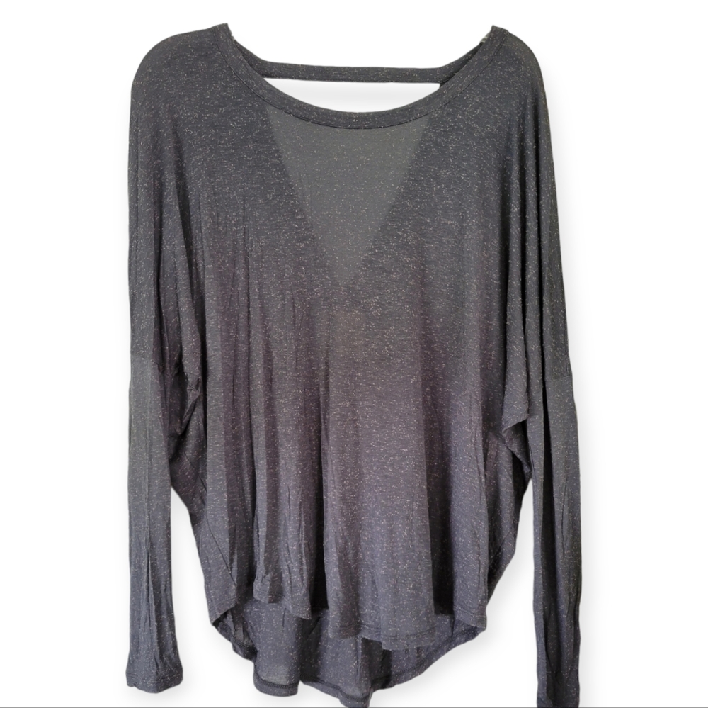 CHASER Silk Rayon Jersey Open Back Oversized Dolman Textured Top - Picture 6 of 6